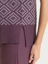 Maglia smanicata a rombi in Soft Wool Viola Donna - Ragno