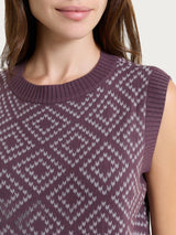 Maglia smanicata a rombi in Soft Wool Viola Donna - Ragno