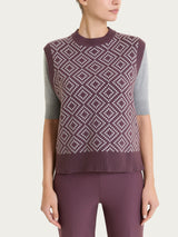 Maglia smanicata a rombi in Soft Wool Viola Donna - Ragno