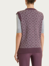 Maglia smanicata a rombi in Soft Wool Viola Donna - Ragno