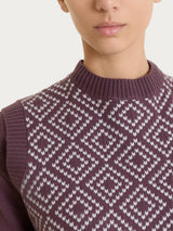 Maglia smanicata a rombi in Soft Wool Viola Donna - Ragno