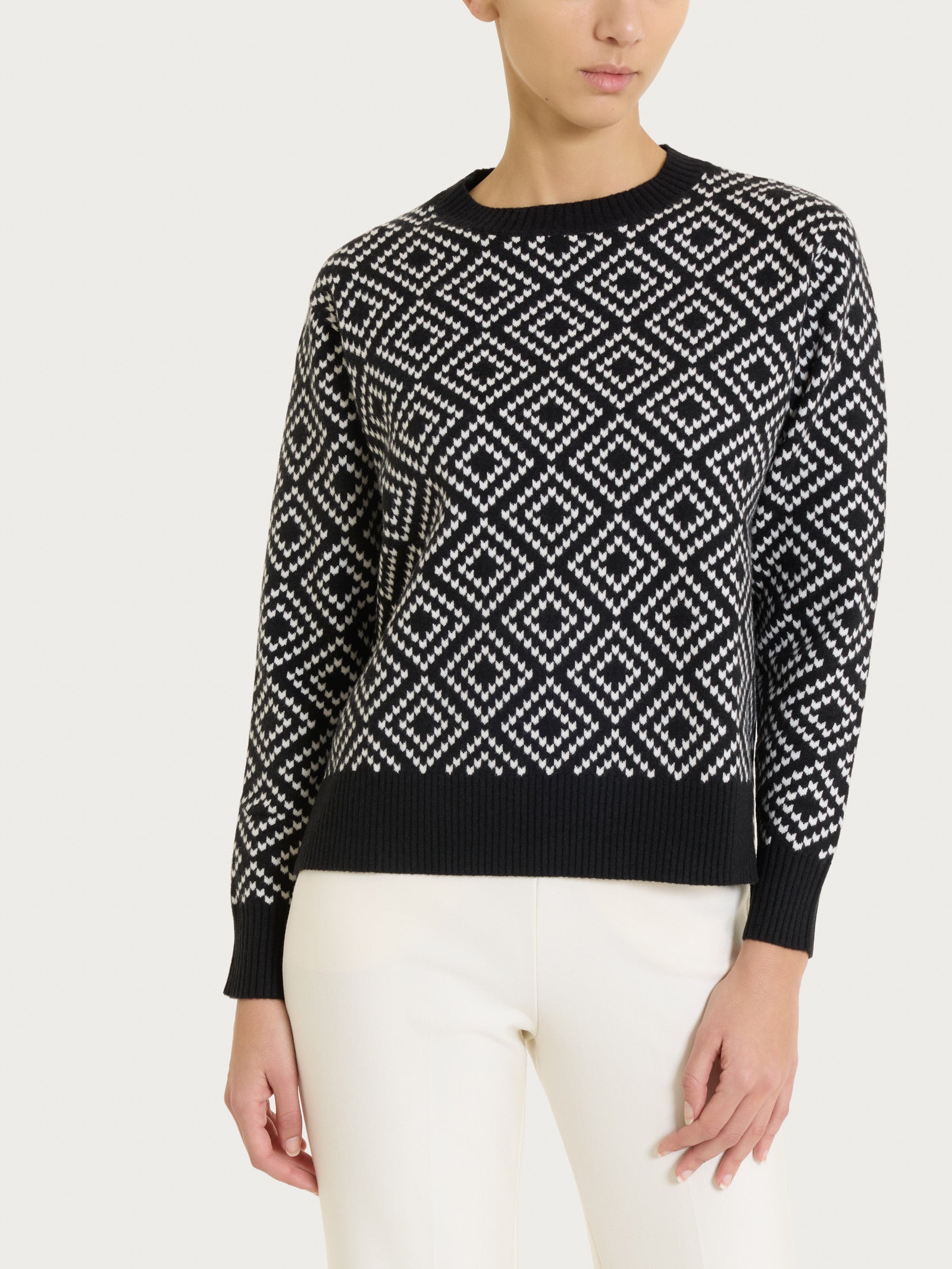 Maglia girocollo a rombi in Soft Wool Neri Donna - Ragno