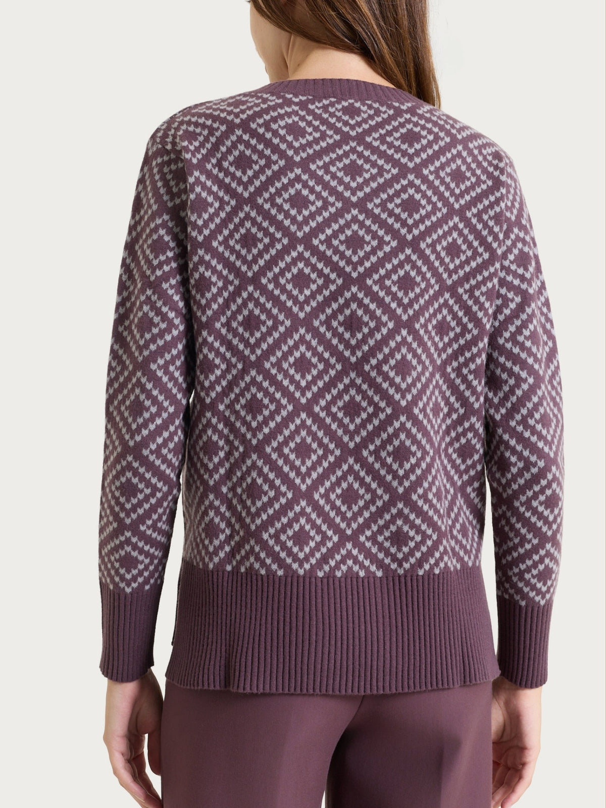 Maglia girocollo a rombi in Soft Wool Viola Donna - Ragno