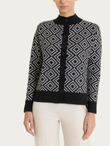 Cardigan lupetto a rombi in Soft Wool Neri Donna - Ragno