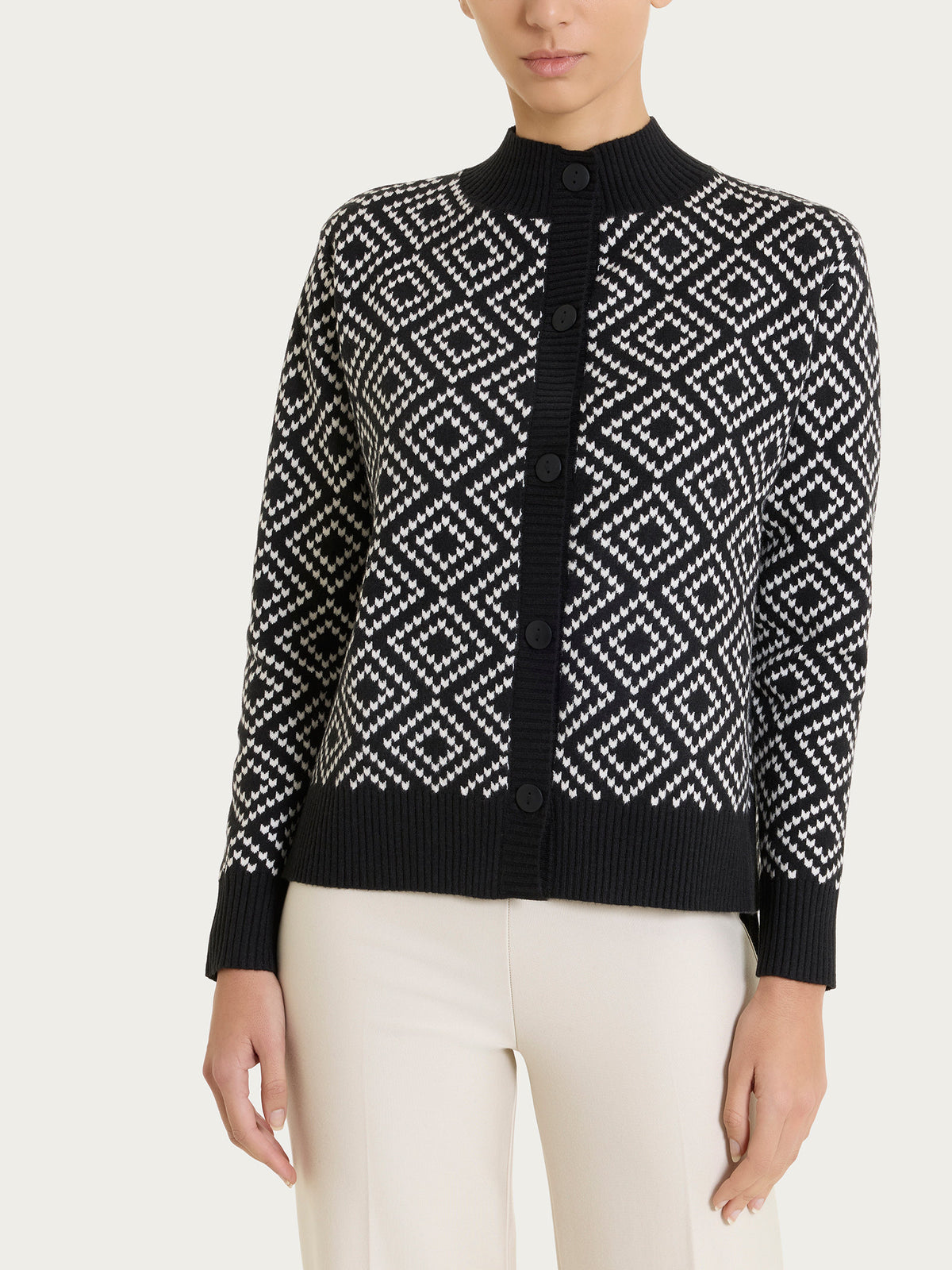 Cardigan lupetto a rombi in Soft Wool Neri Donna - Ragno