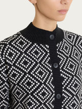 Cardigan lupetto a rombi in Soft Wool Neri Donna - Ragno