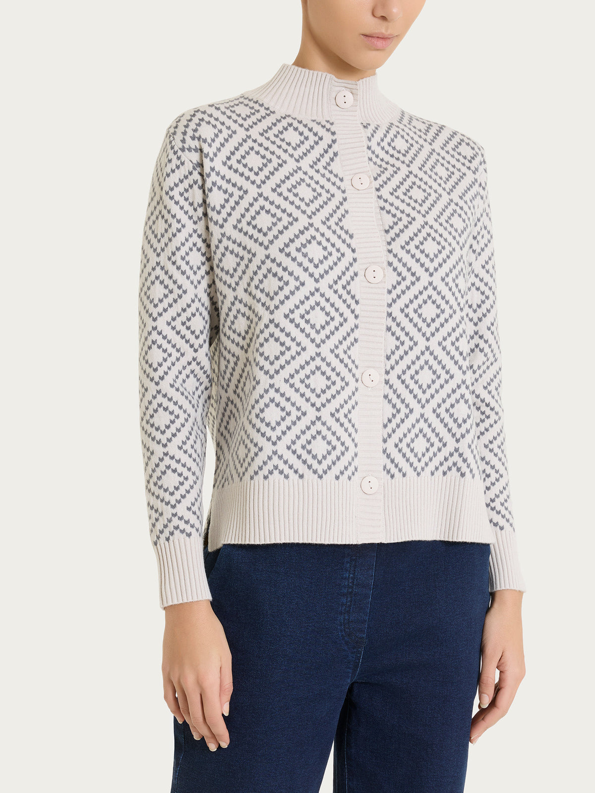 Cardigan lupetto a rombi in Soft Wool Bianchi Donna - Ragno
