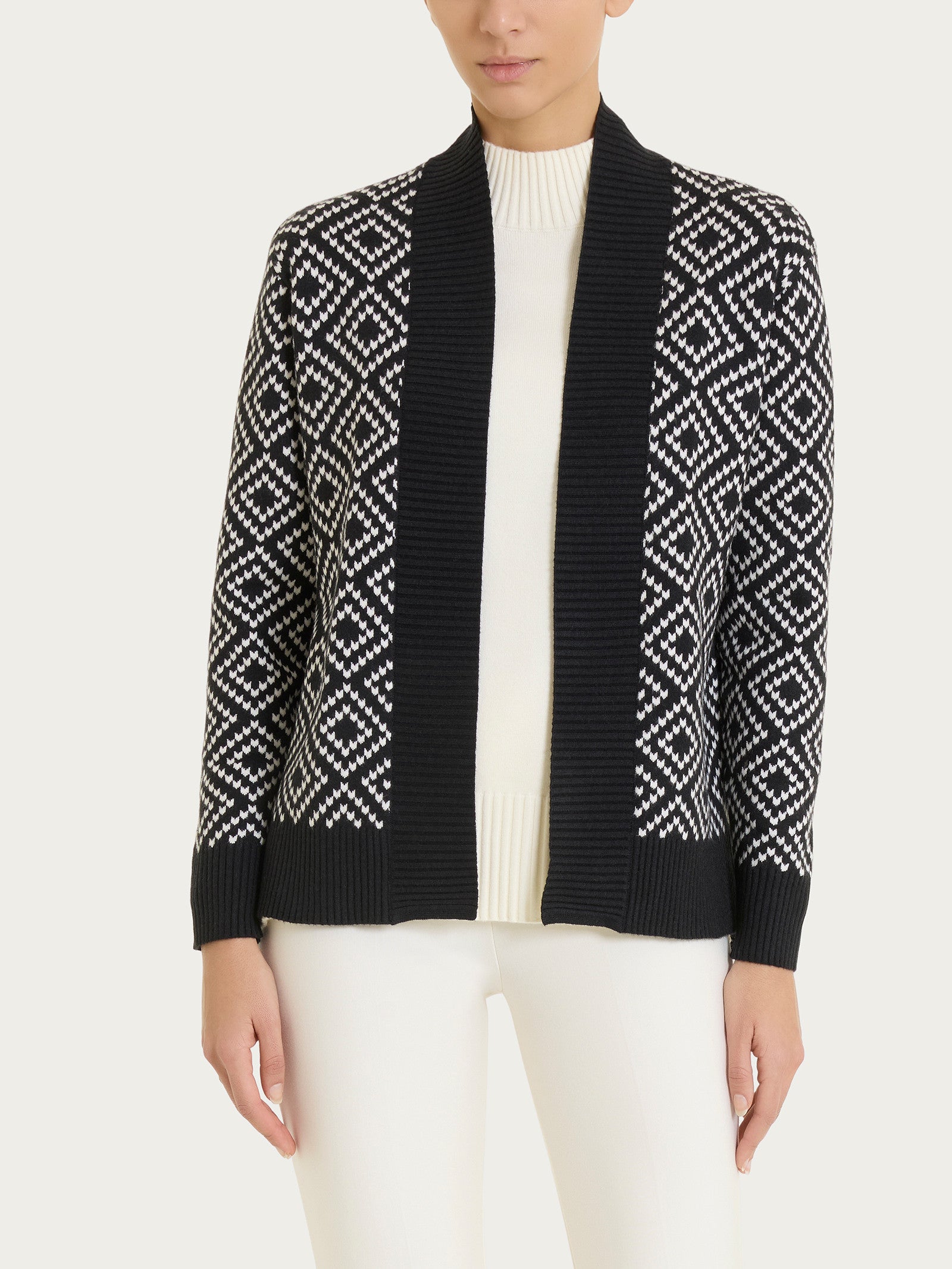 Cardigan aperto a rombi in Soft Wool Neri Donna - Ragno