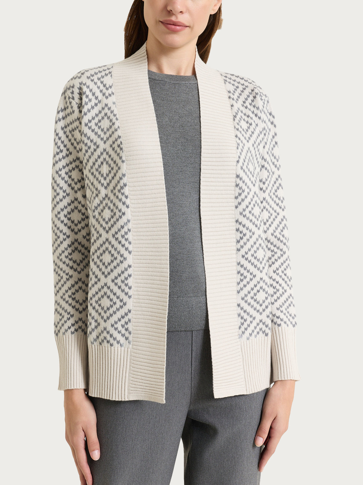 Cardigan aperto a rombi in NaturalSoft Bianchi Donna - Ragno