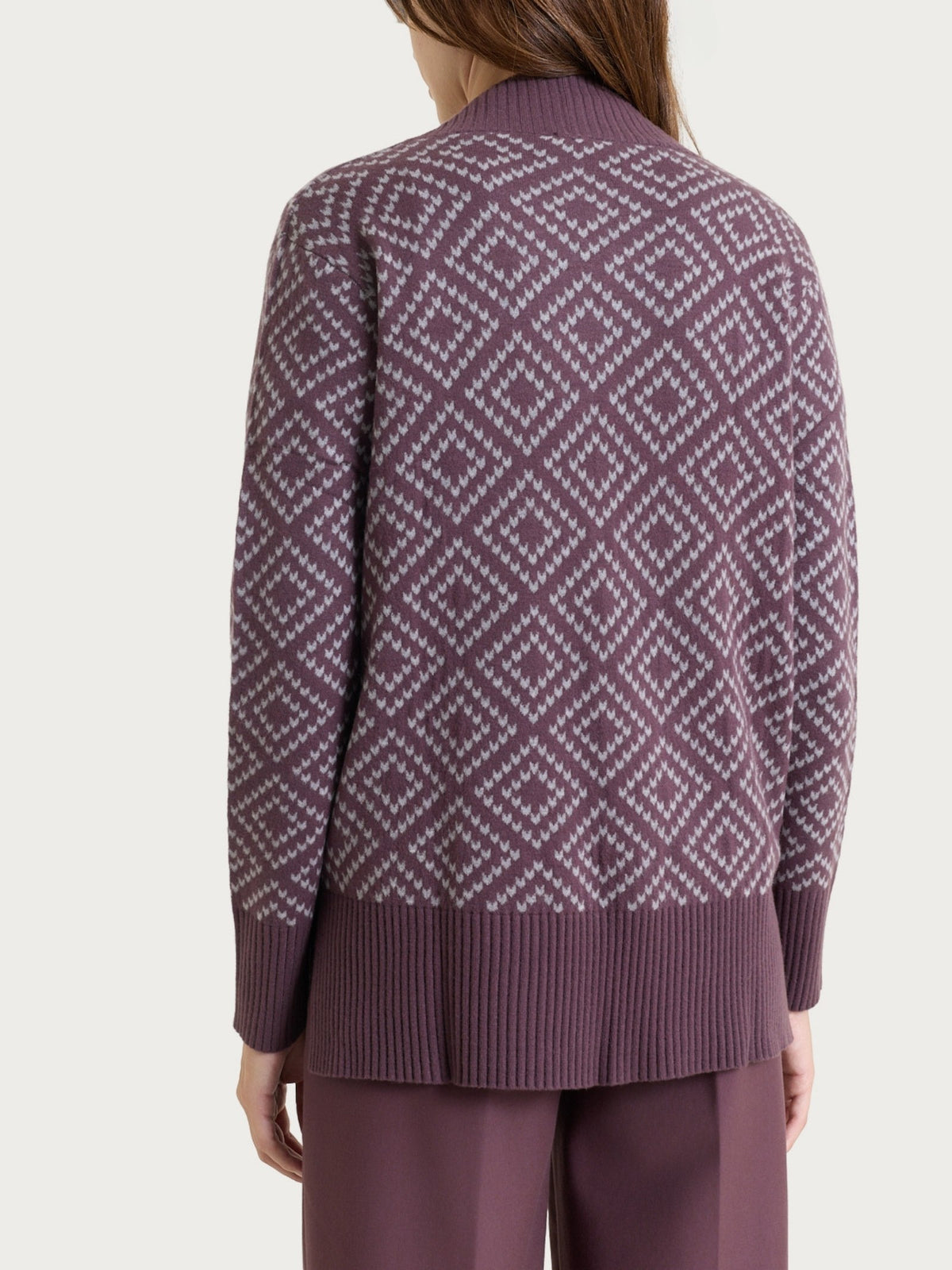 Offene Strickjacke mit Rautenmuster aus Soft Wool in Violett für Damen – Ragno