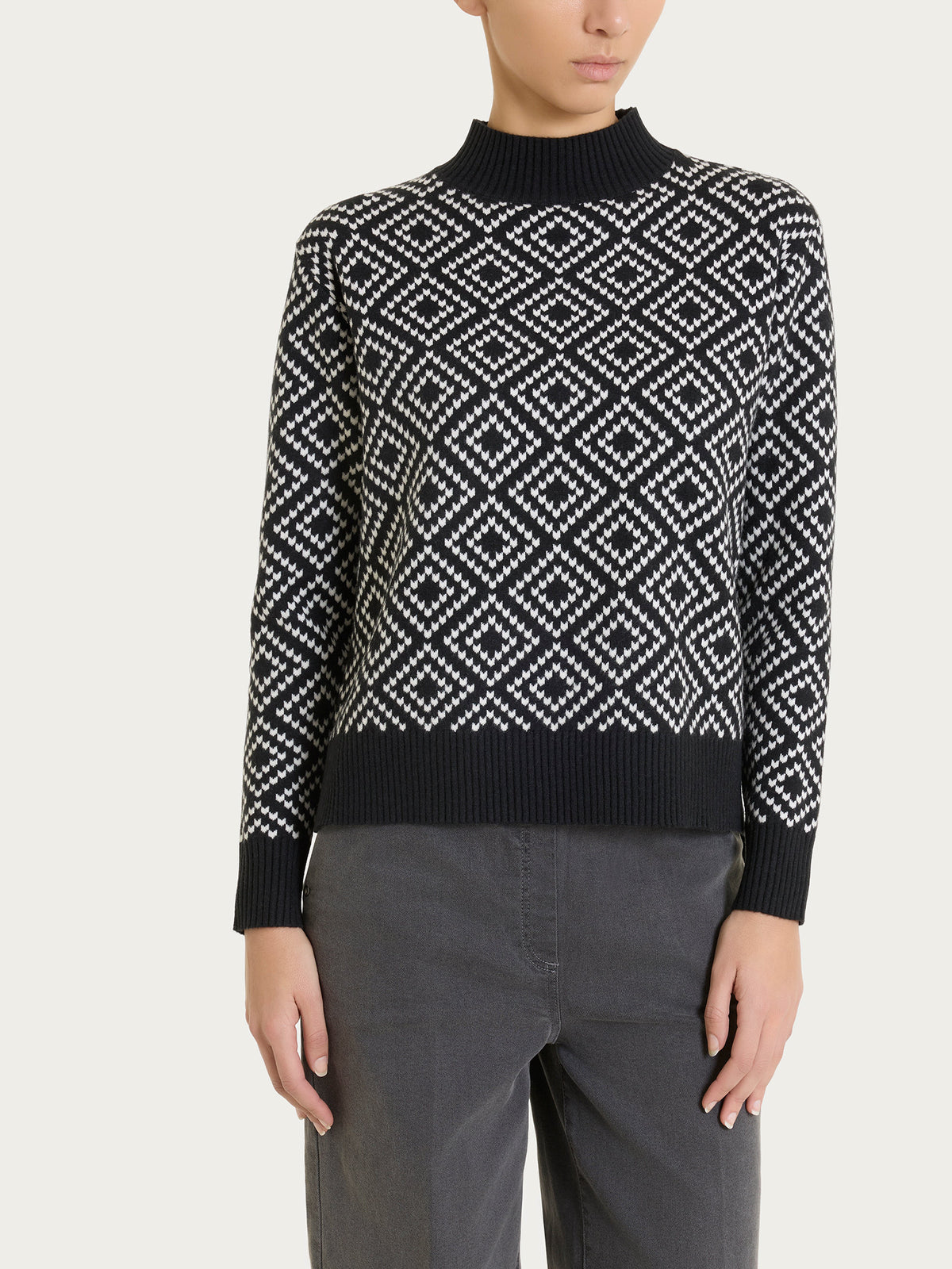 Lupetto a rombi in NaturalSoft Neri Donna - Ragno