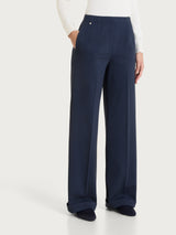 Pantalone ampio con tasche in Winter Twill Blu Donna - Ragno