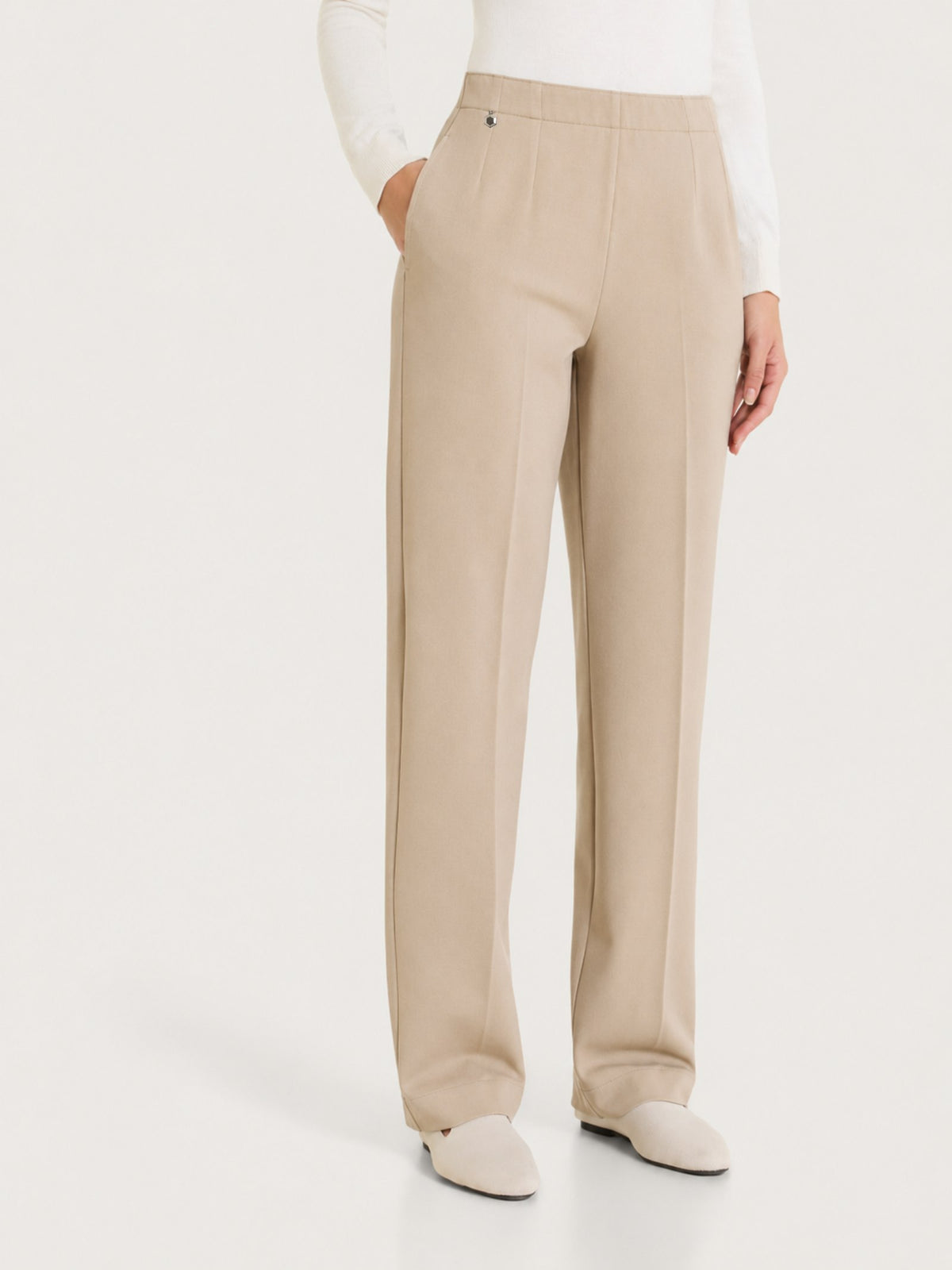 Women's Straight-Leg Pants with Pockets in Gray Winter Twill - Ragno