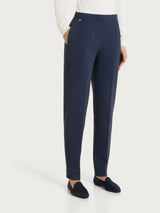 Zigarettenhose mit Seitenschlitzen aus blauem Winter-Twill für Damen – Ragno