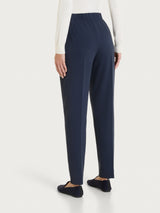 Zigarettenhose mit Seitenschlitzen aus blauem Winter-Twill für Damen – Ragno
