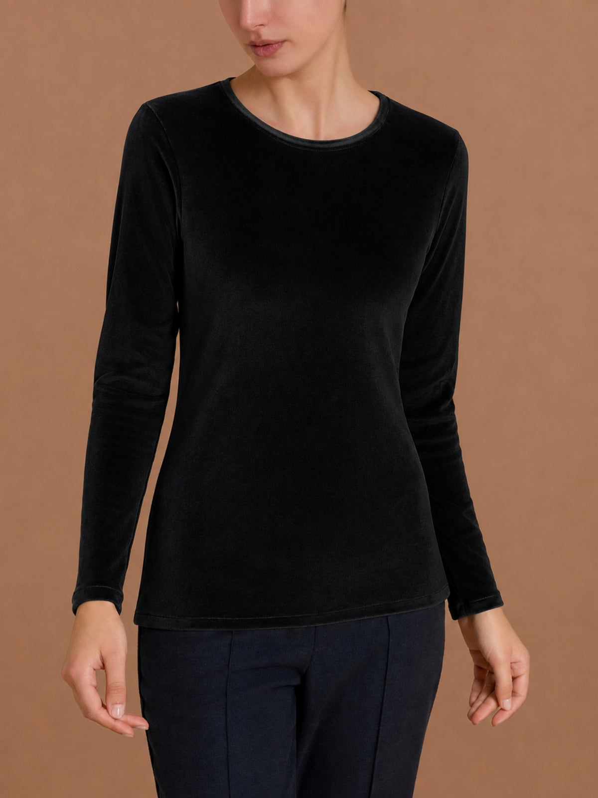 Maglia girocollo skinny in Ciniglia Neri Donna - Ragno