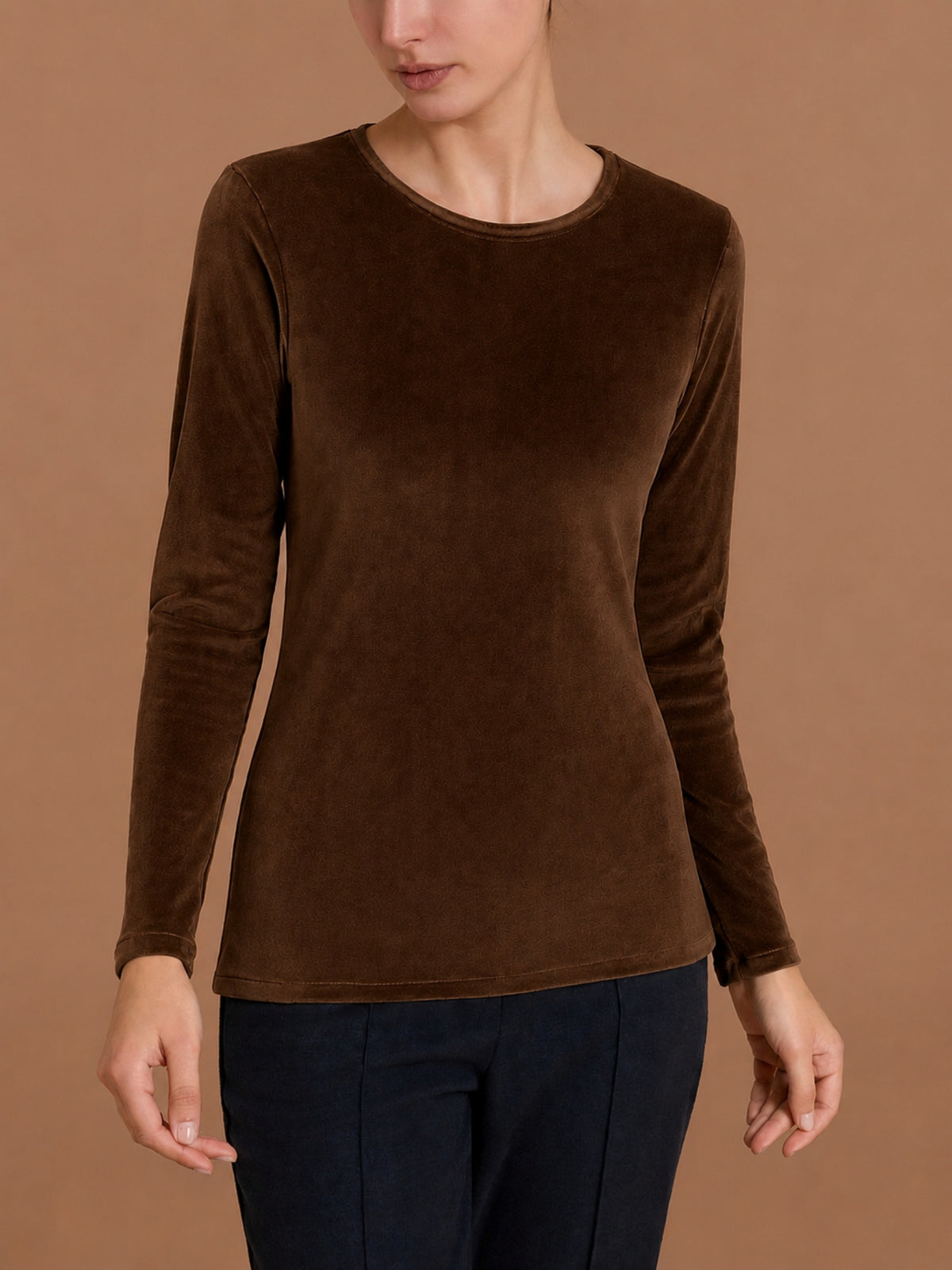 Maglia girocollo skinny in Ciniglia Marroni Donna - Ragno