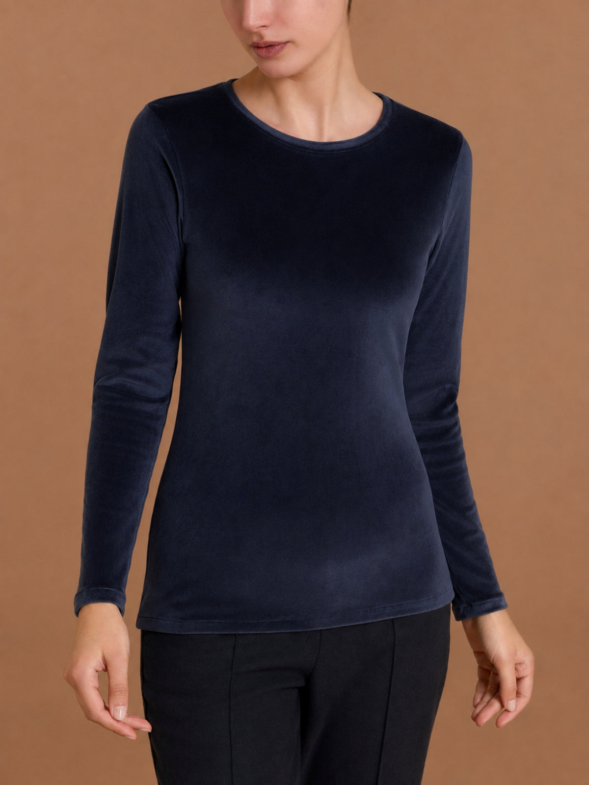 Maglia girocollo skinny in Ciniglia Blu Donna - Ragno