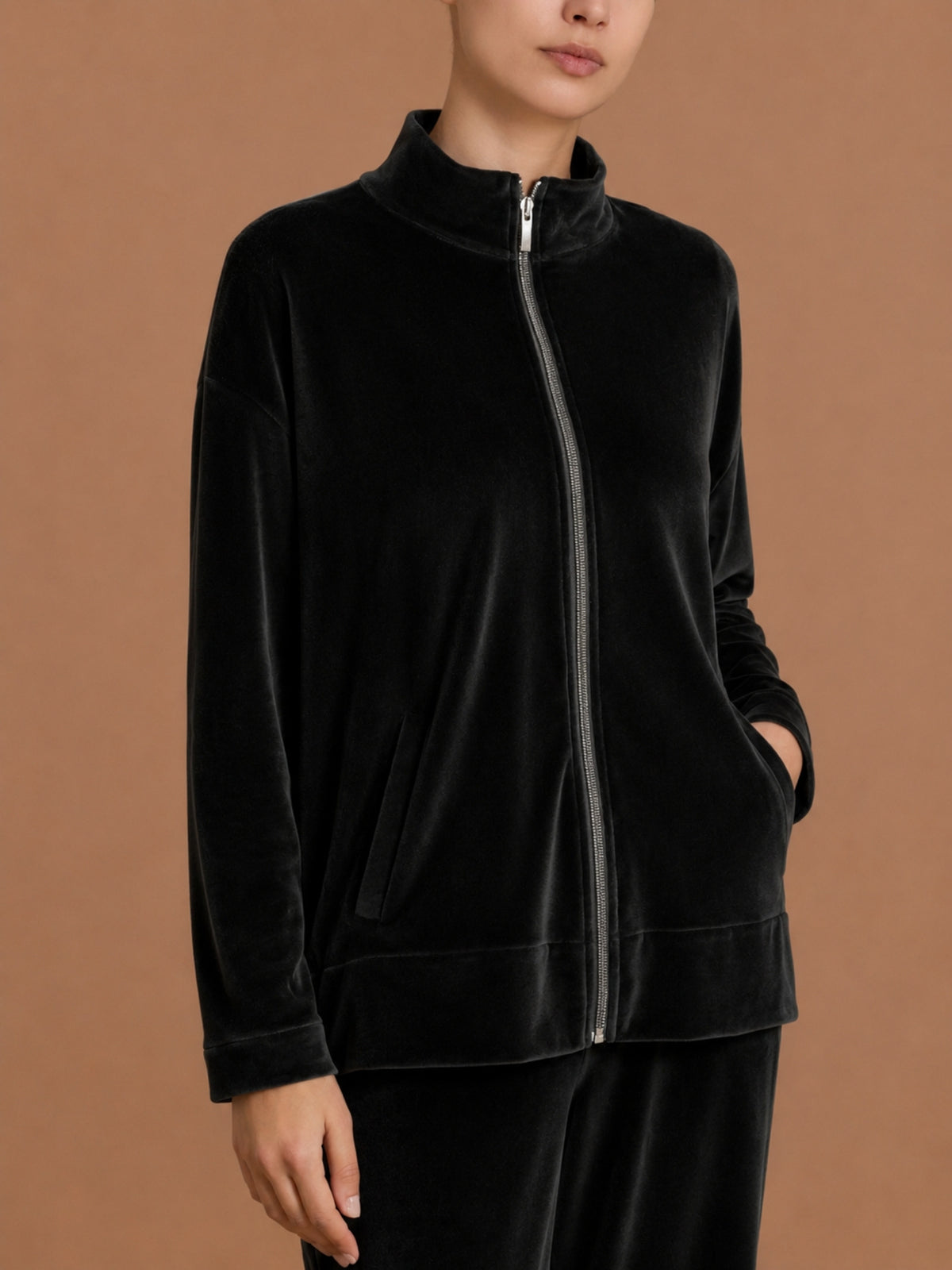 Giacchina con zip in Ciniglia Neri Donna - Ragno