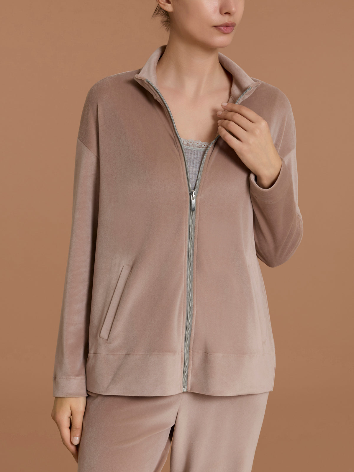 Giacchina con zip in Ciniglia Marroni Donna - Ragno