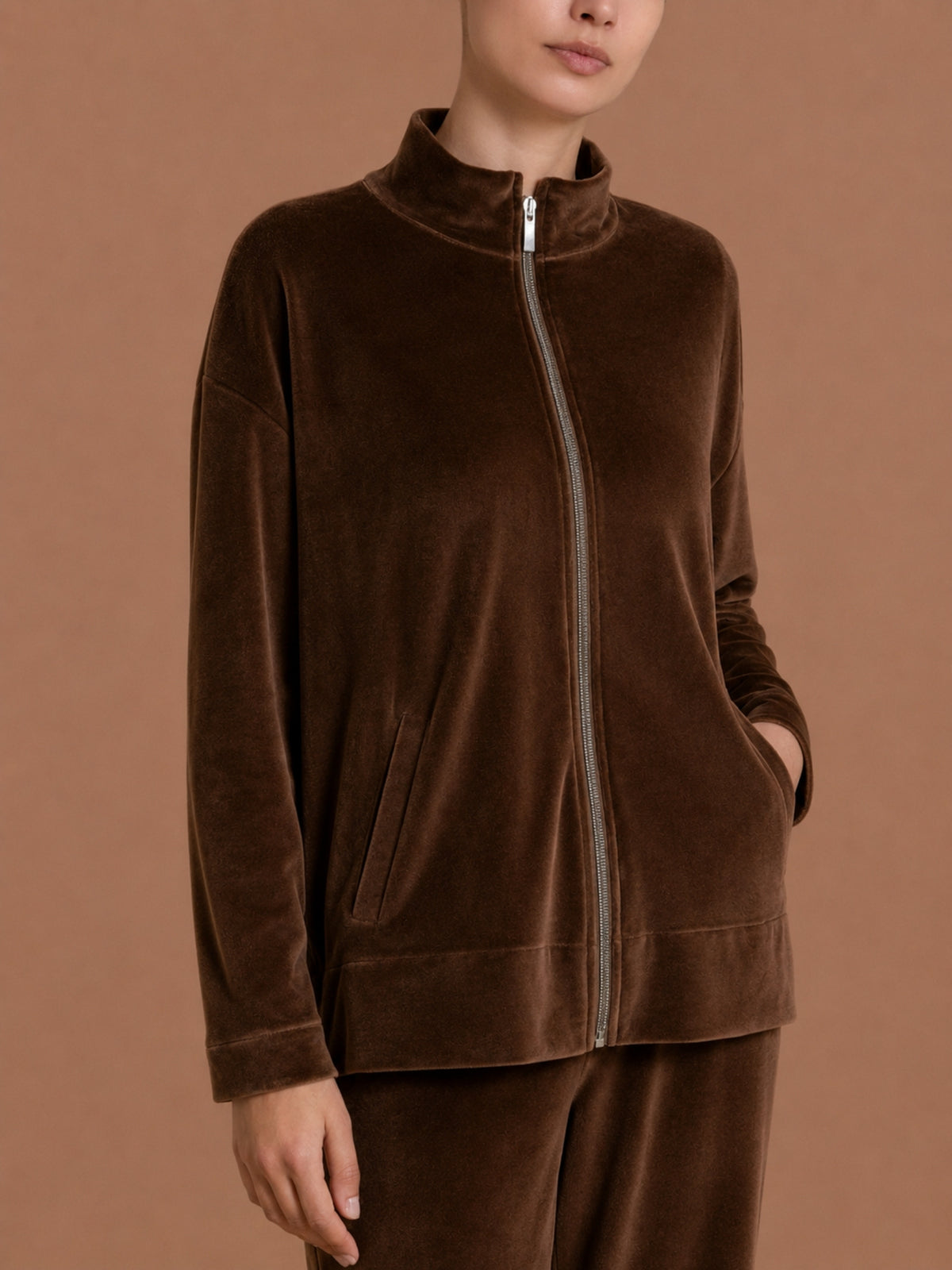 Giacchina con zip in Ciniglia Marroni Donna - Ragno