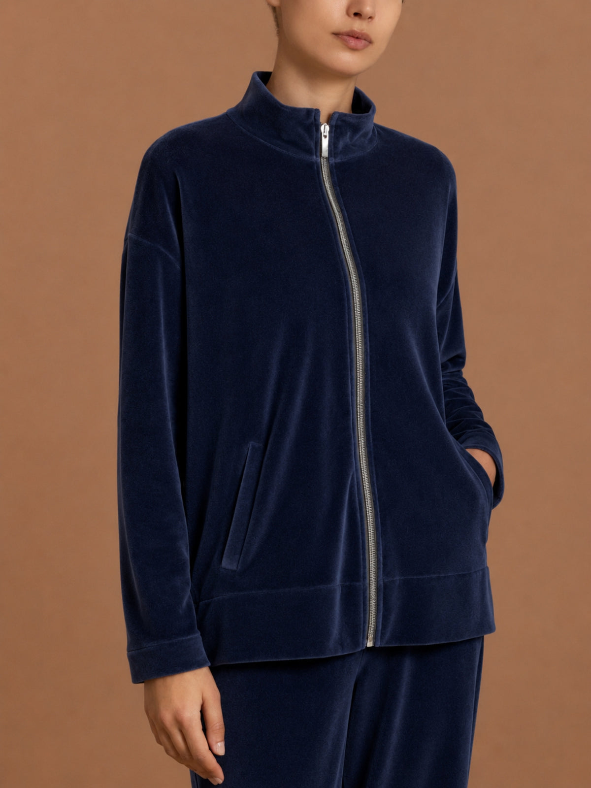 Giacchina con zip in Ciniglia Blu Donna - Ragno