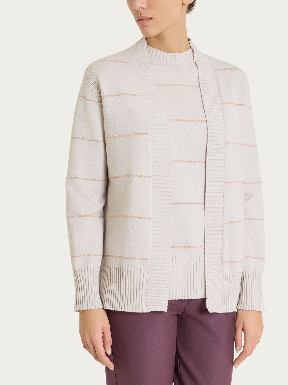 Cardigan aperto con righe lurex in NaturalSoft Bianchi Donna - Ragno