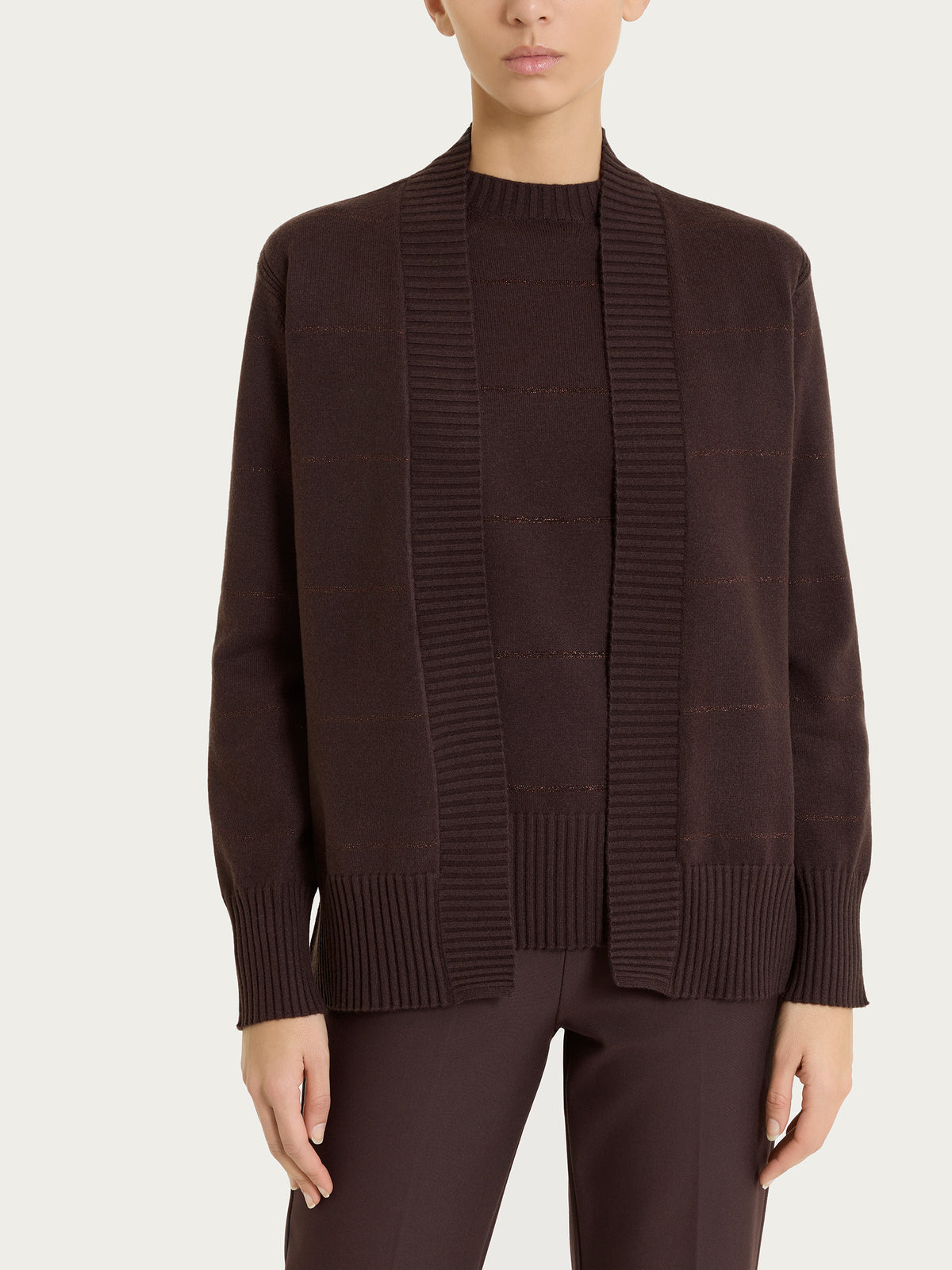 Cardigan aperto con righe lurex in NaturalSoft Marroni Donna - Ragno