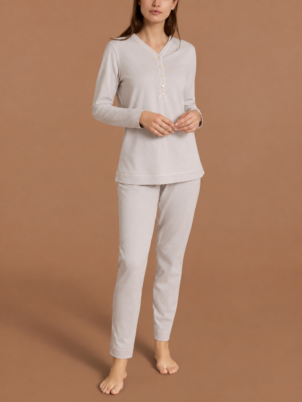 Pigiama a serafino con bordino in Jearsey Double Peach Bianchi Donna - Ragno