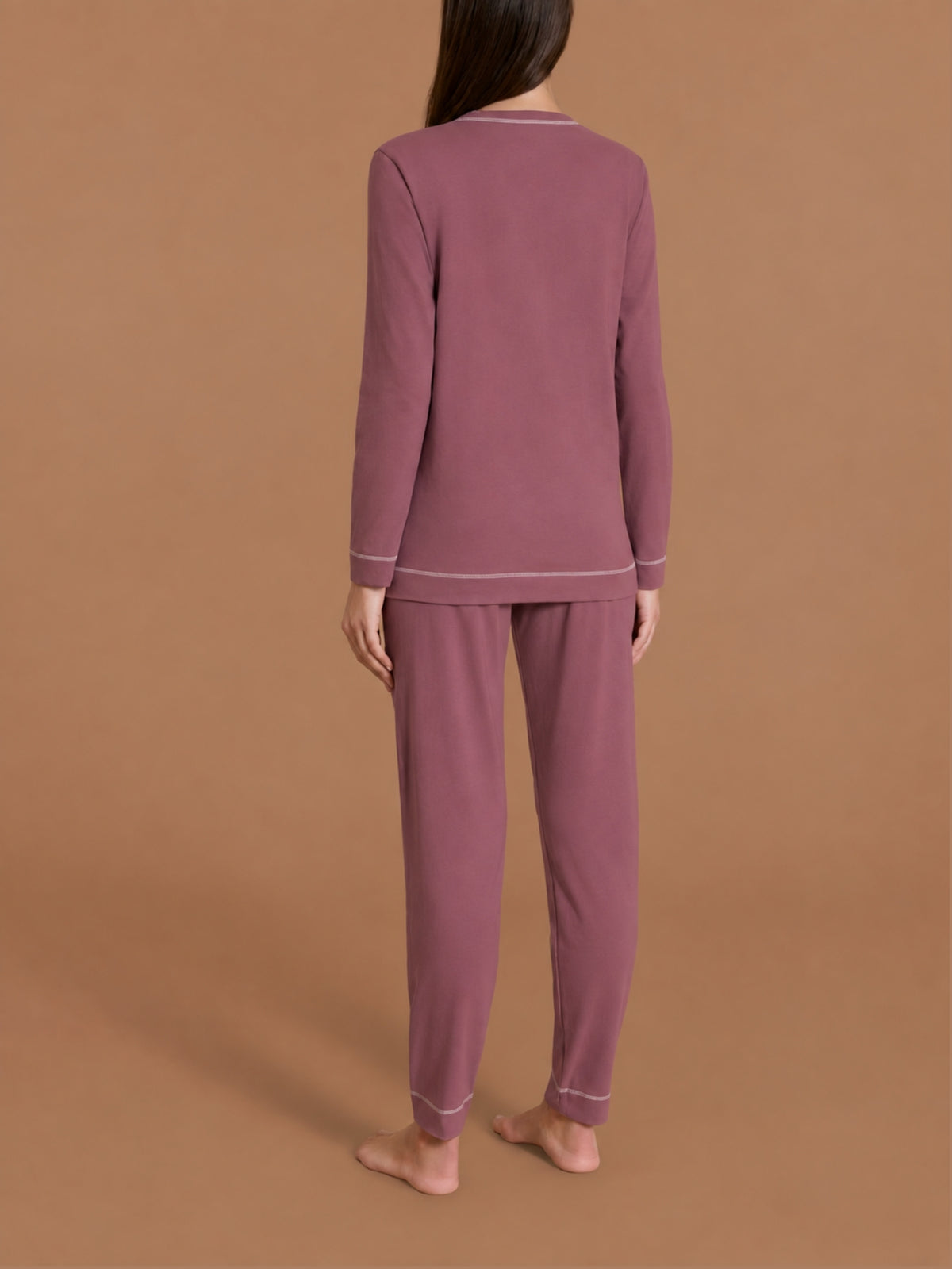 Pigiama a serafino con bordino in Jearsey Double Peach Rossi Donna - Ragno