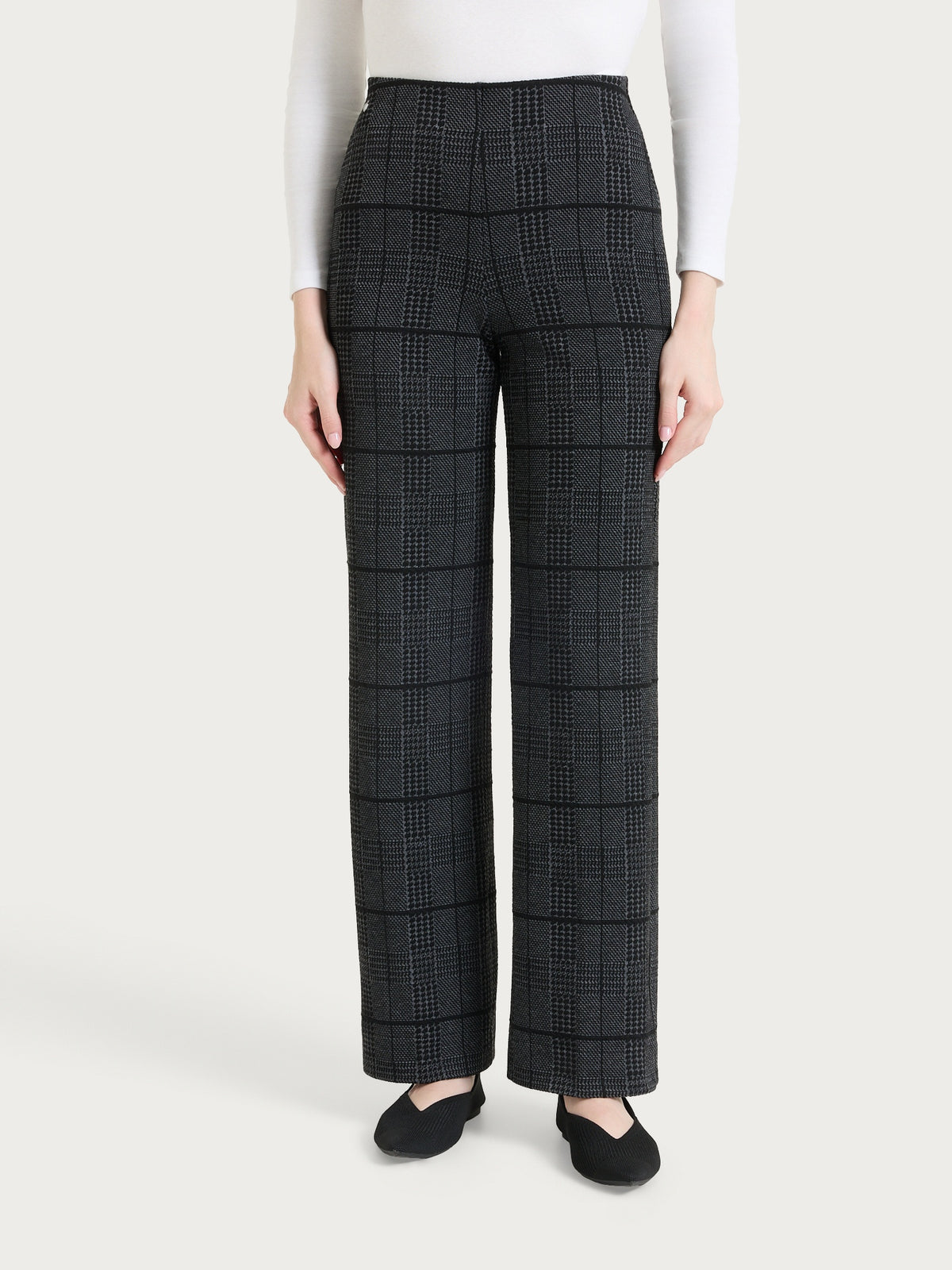 Pantalone ampio con check pattern in Jacquard Neri Donna - Ragno
