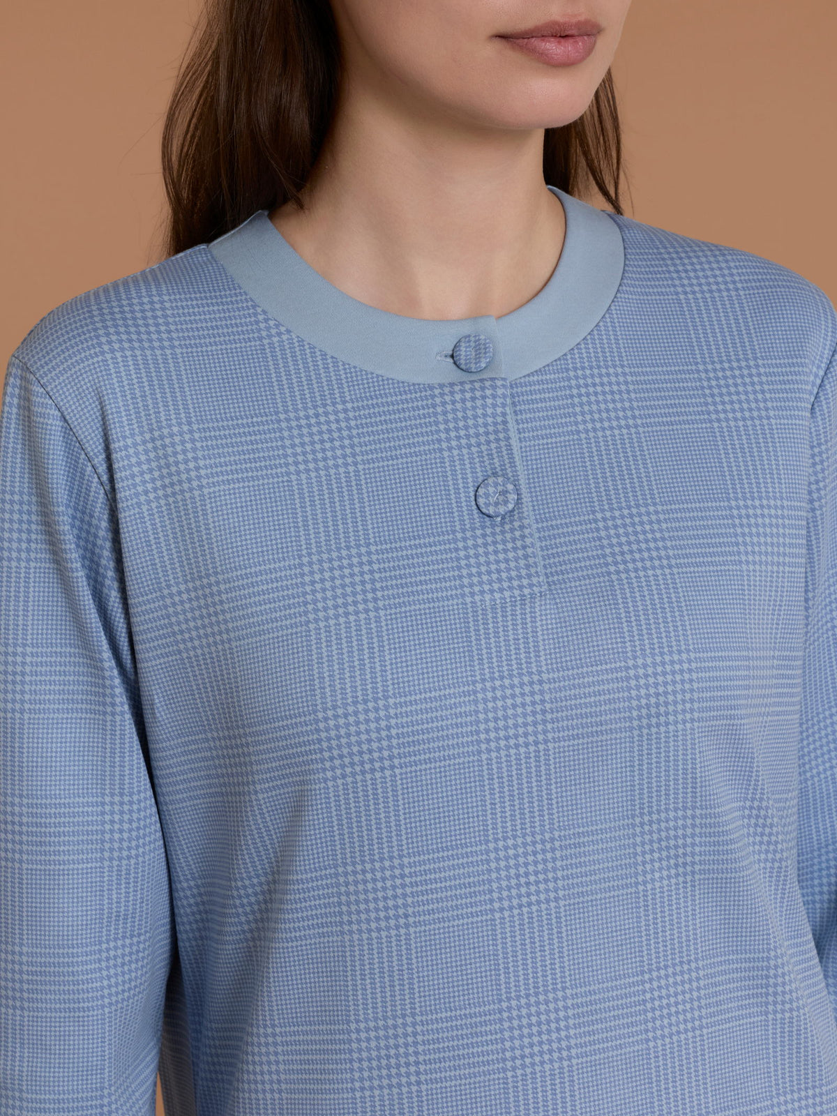 Pigiama a serafino con fantasia tartan in Interlock di cotone Azzurri Donna - Ragno