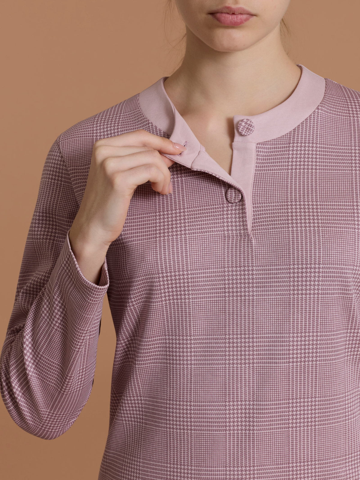 Pigiama a serafino con fantasia tartan in Interlock di cotone Rosa Donna - Ragno