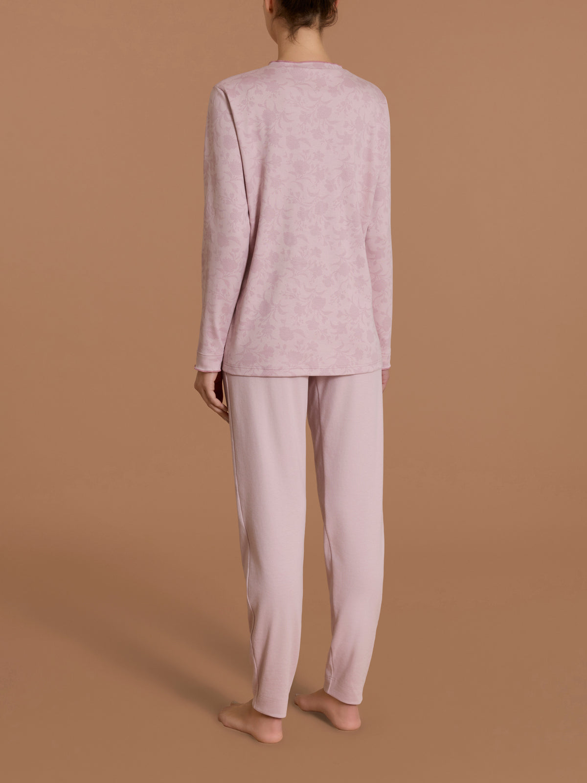Pigiama a serafino con rouches in Interlock di cotone Rosa Donna - Ragno