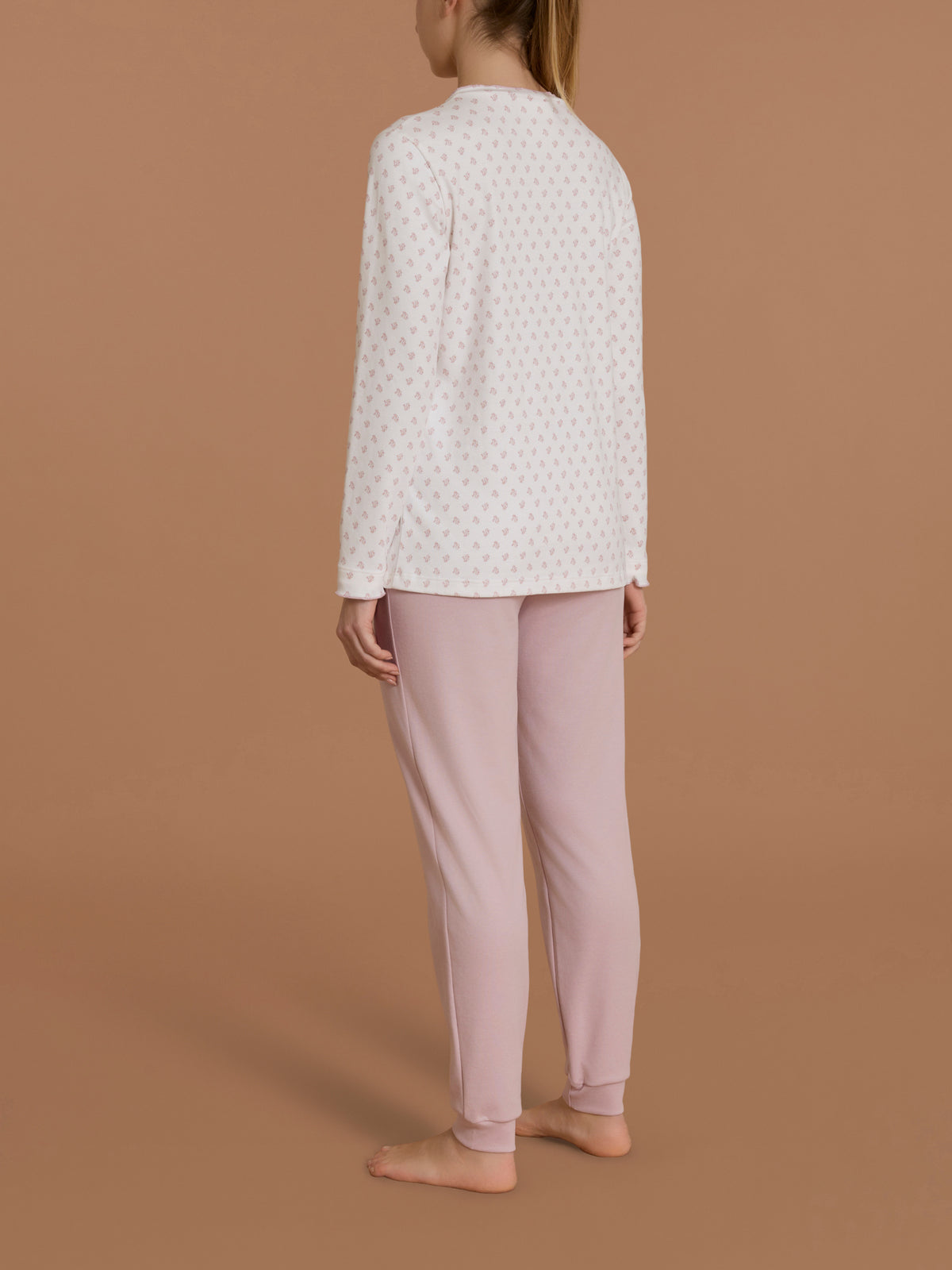 Pigiama a serafino con rouches in Interlock di cotone Rosa Donna - Ragno