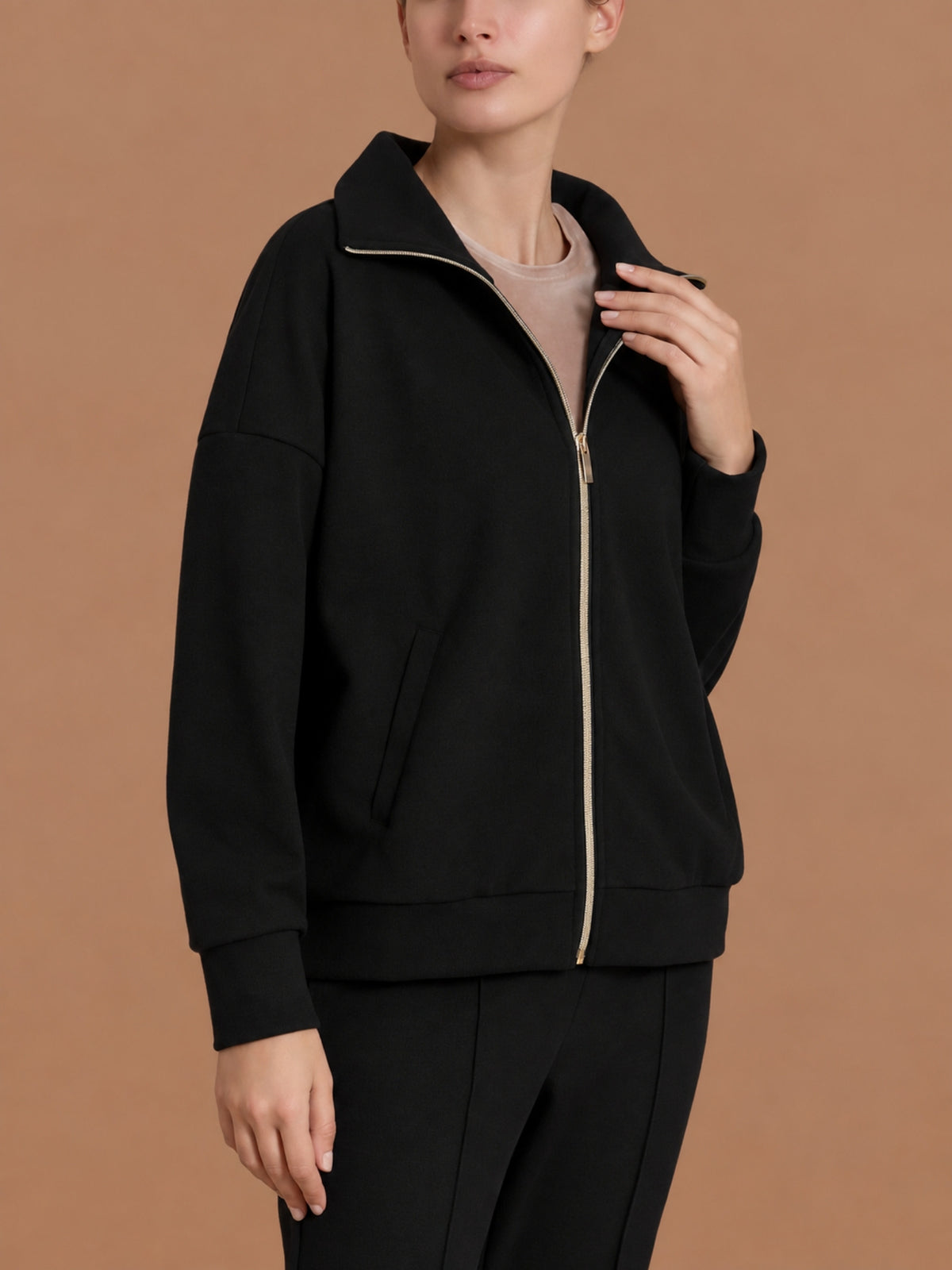 Giacchina con zip in Scuba Soft Touch Neri Donna - Ragno