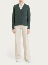 Cardigan con scollo a V e punto riso in Soft Wool Grigi Donna - Ragno