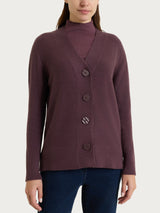 Cardigan con scollo a V e punto riso in NaturalSoft Viola Donna - Ragno