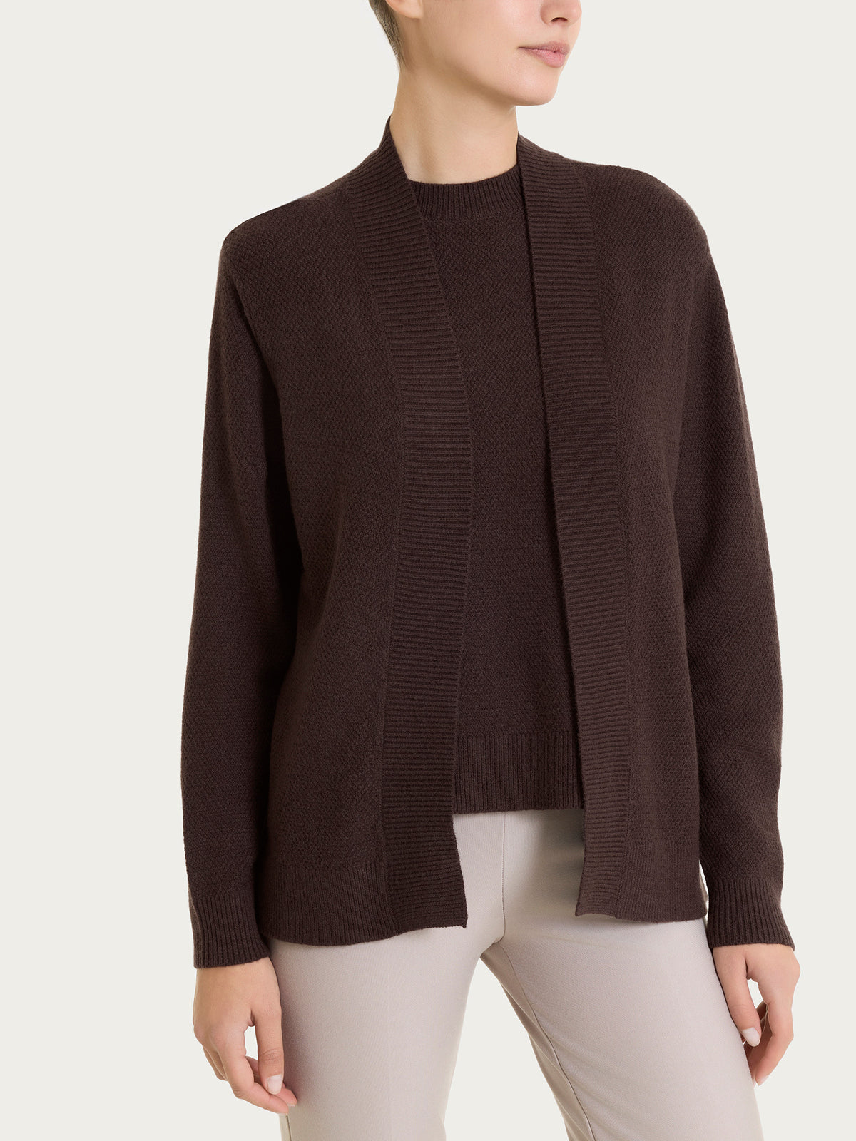 Cardigan aperto con punto riso in Soft Wool Marroni Donna - Ragno