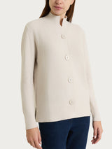 Cardigan lupetto con punto riso in NaturalSoft Bianchi Donna - Ragno