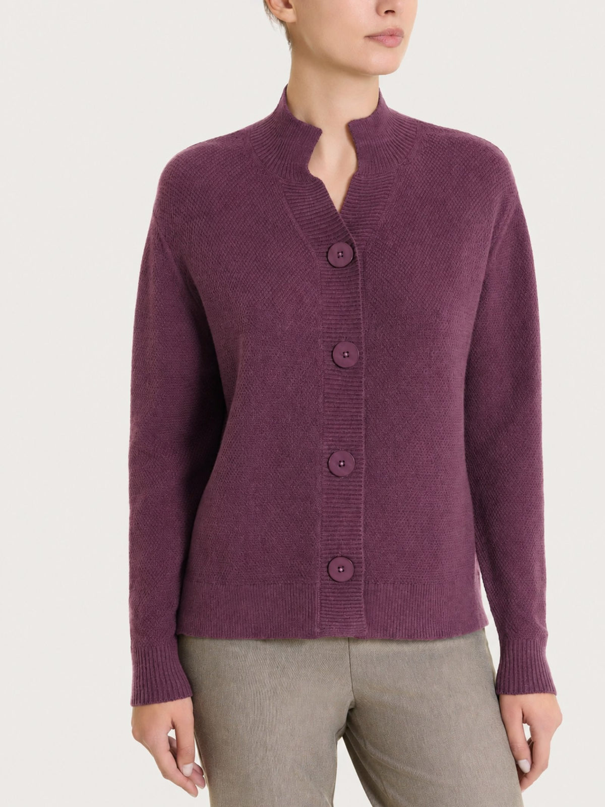 Cardigan lupetto con punto riso in Soft Wool Viola Donna - Ragno