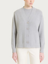 Cardigan con scollo a V e punto riso in Lurex Soft Wool Neri Donna - Ragno