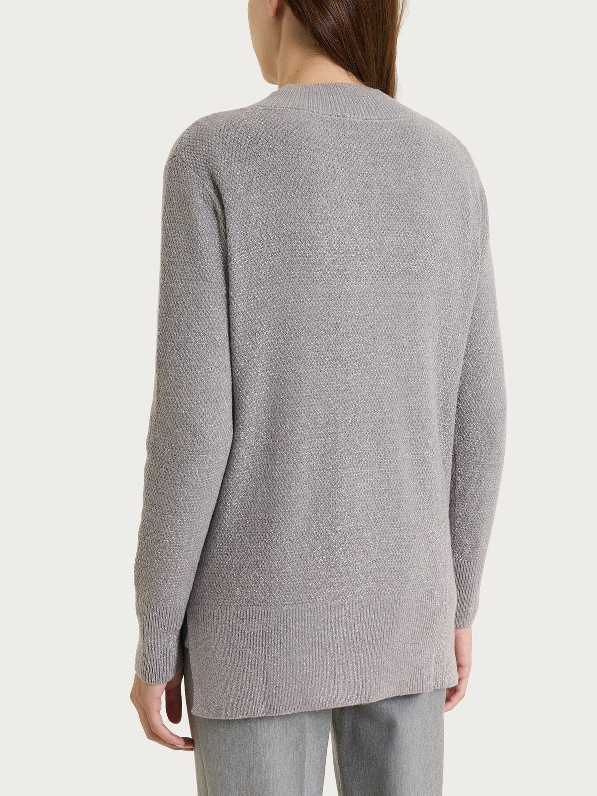 Cardigan con scollo a V e punto riso in Lurex NaturalSoft Neri Donna - Ragno