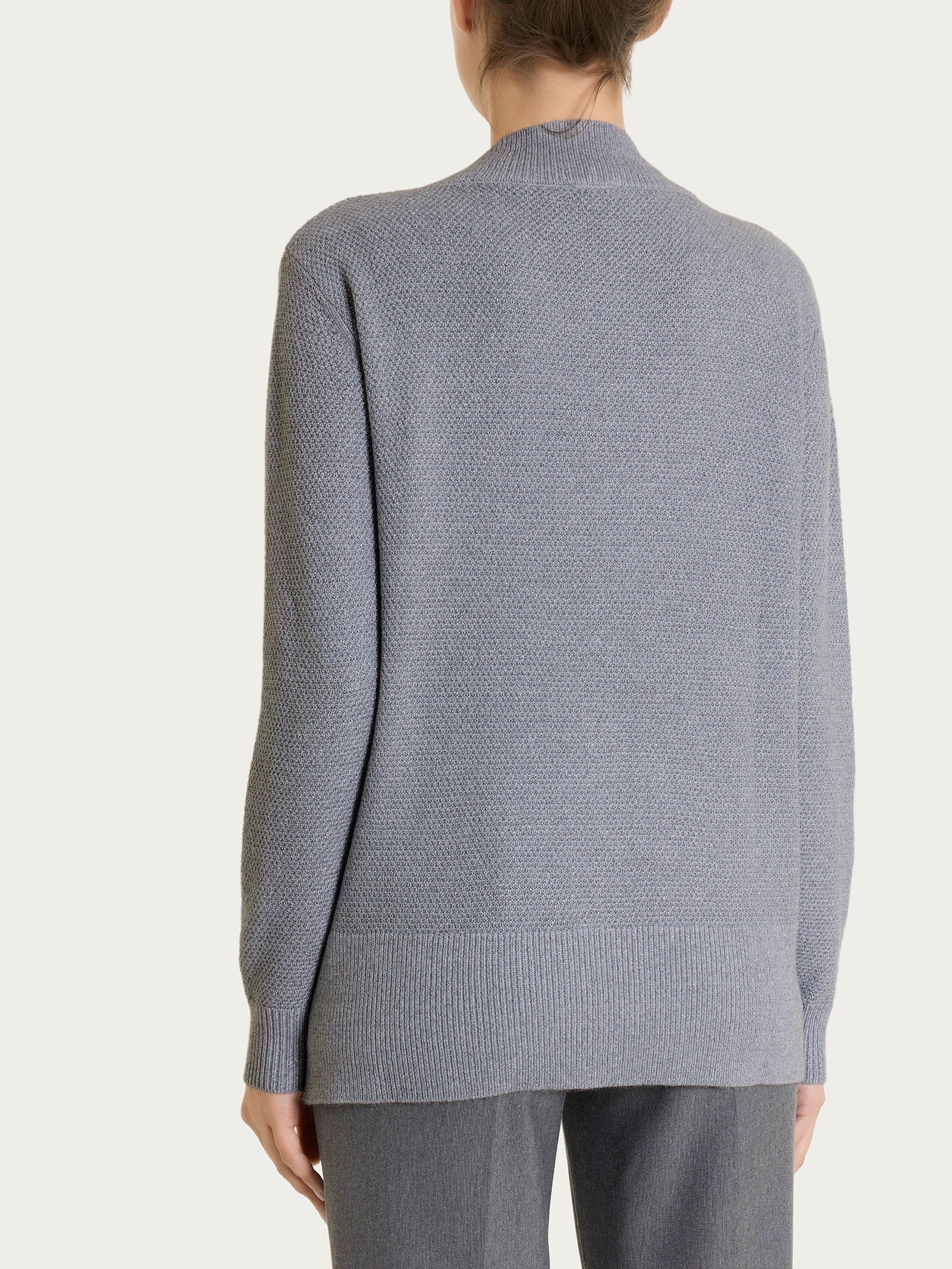 Cardigan con scollo a V e punto riso in Lurex Soft Wool Neri Donna - Ragno