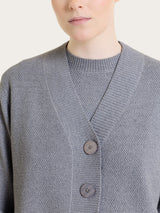 Cardigan con scollo a V e punto riso in Lurex Soft Wool Neri Donna - Ragno