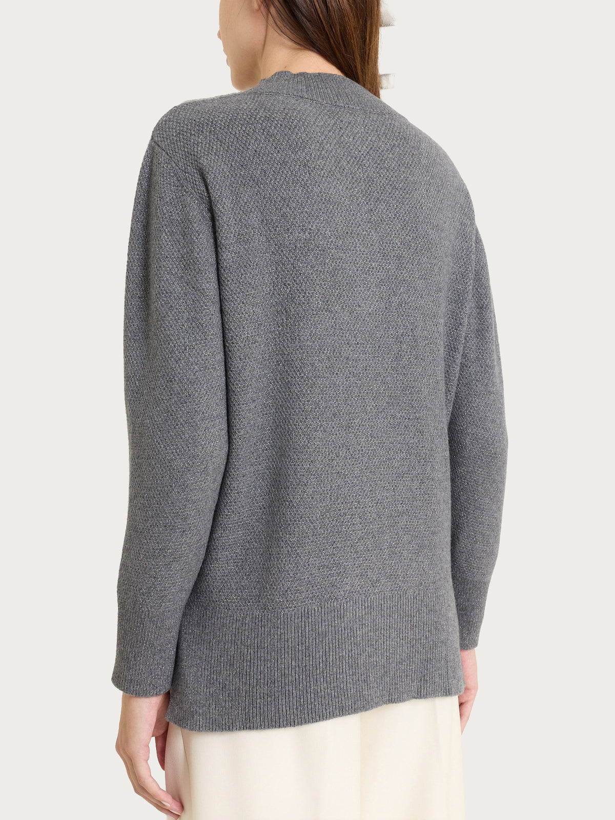 Cardigan con scollo a V e punto riso in Lurex NaturalSoft Neri Donna - Ragno