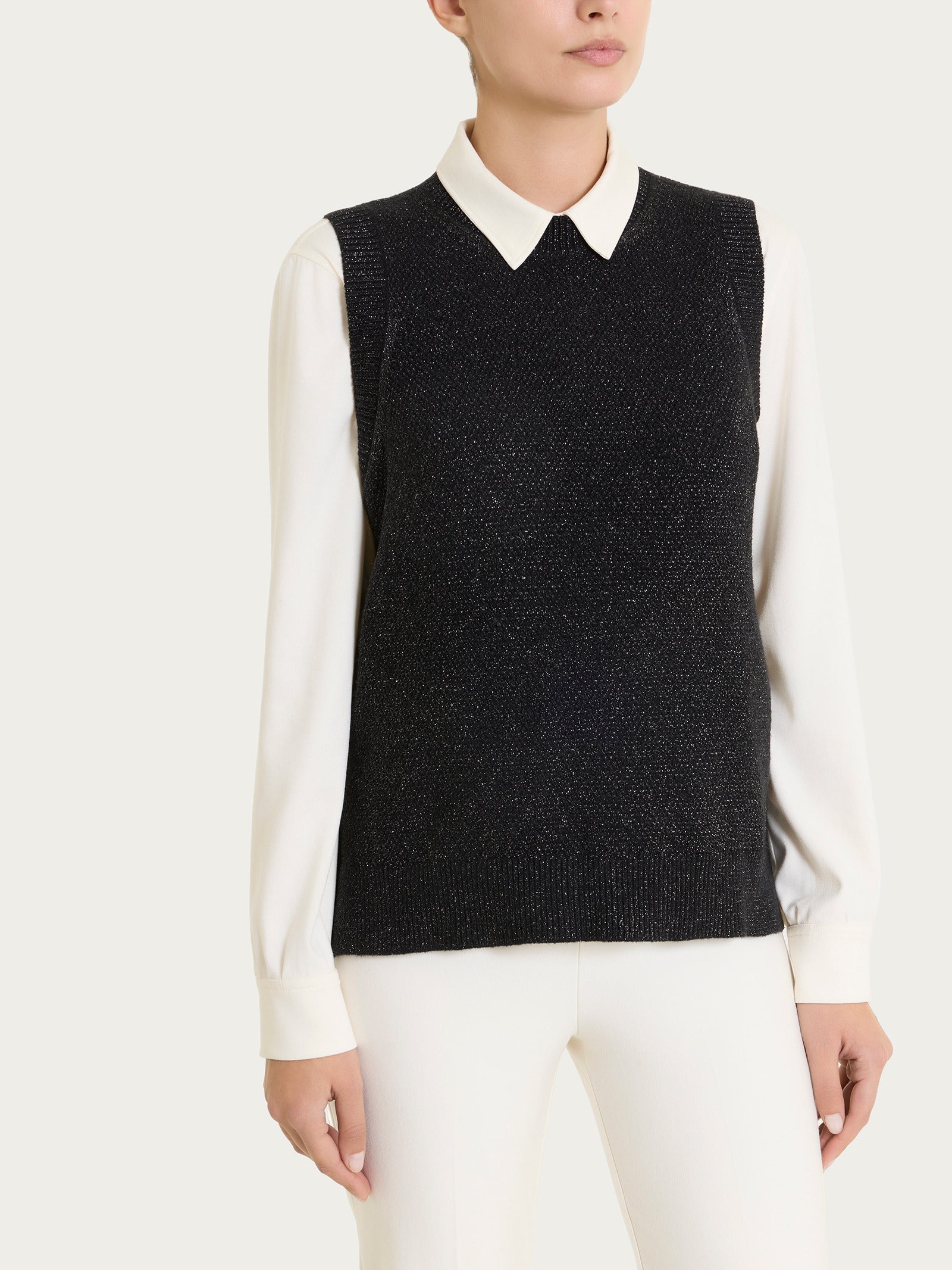 Maglia smanicata con punto riso in Lurex Soft Wool Neri Donna - Ragno