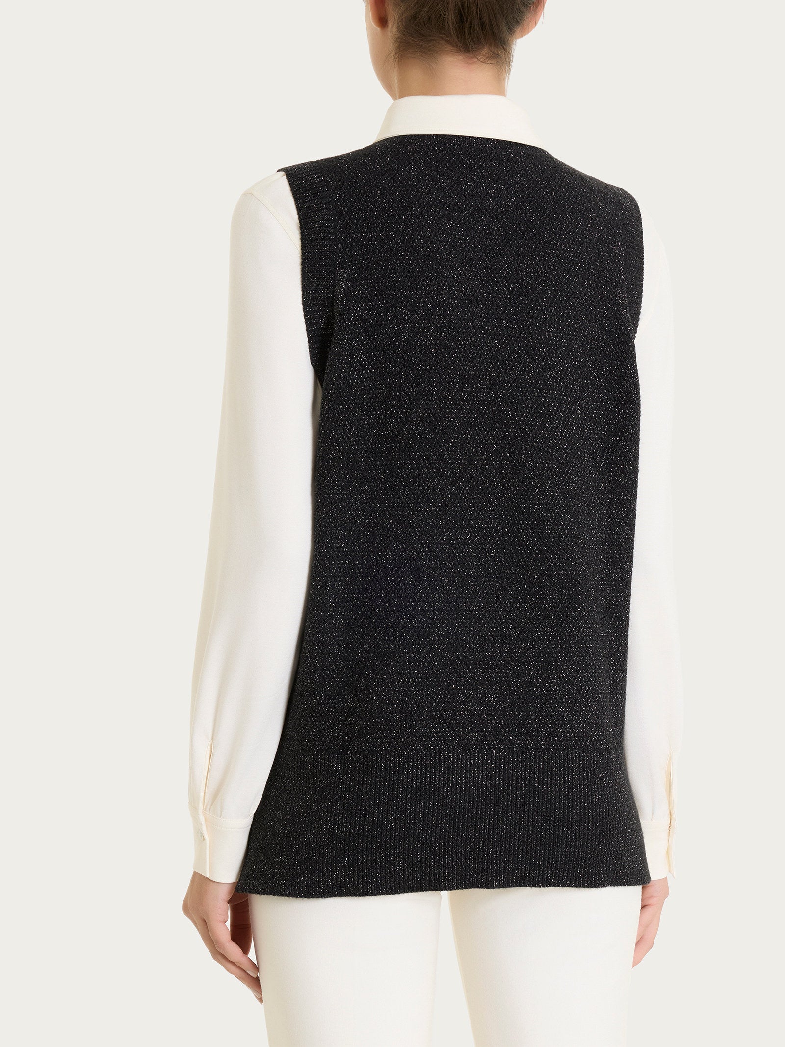 Maglia smanicata con punto riso in Lurex Soft Wool Neri Donna - Ragno