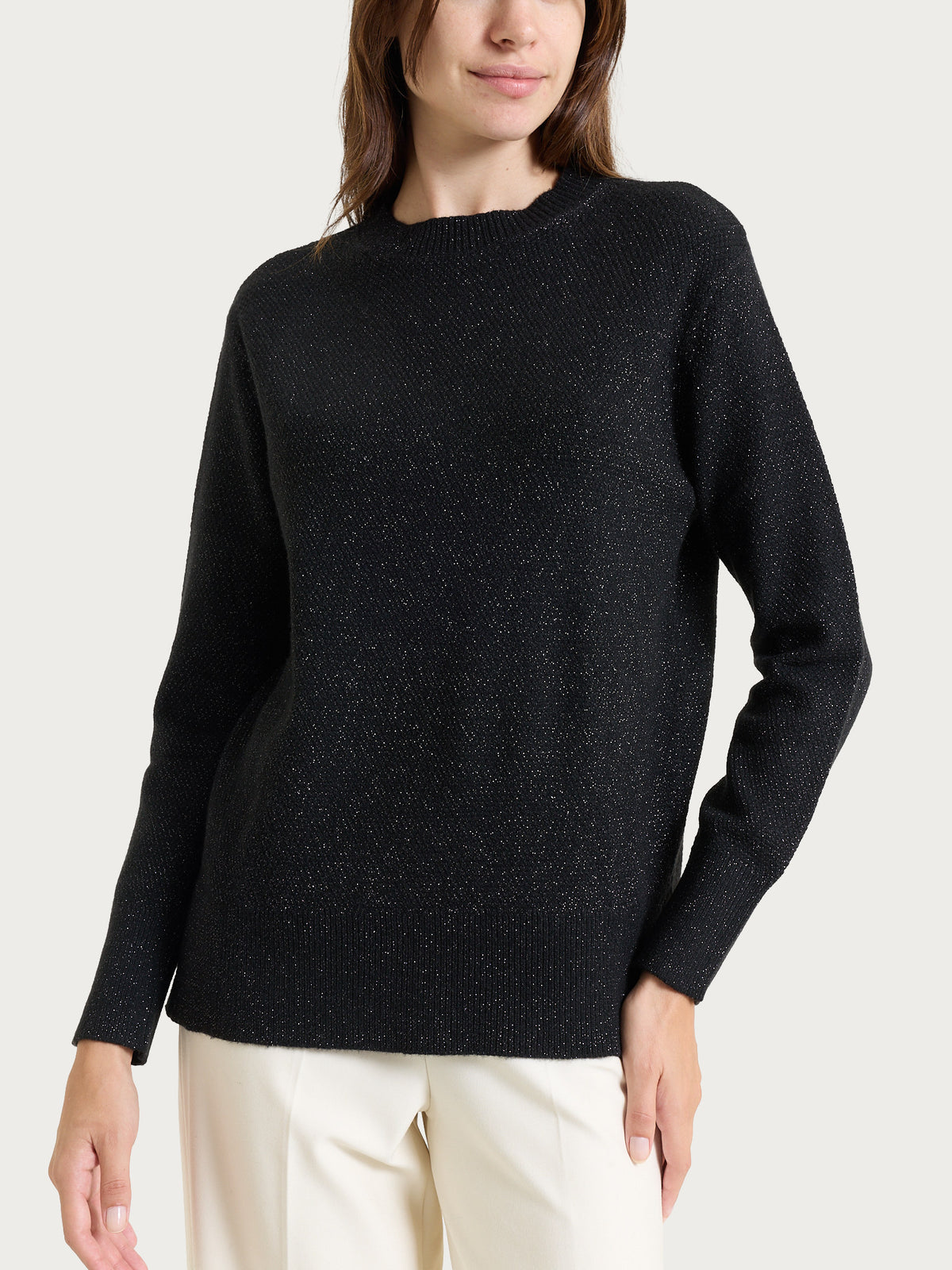 Maglia girocollo con punto riso in Lurex Soft Wool Neri Donna - Ragno