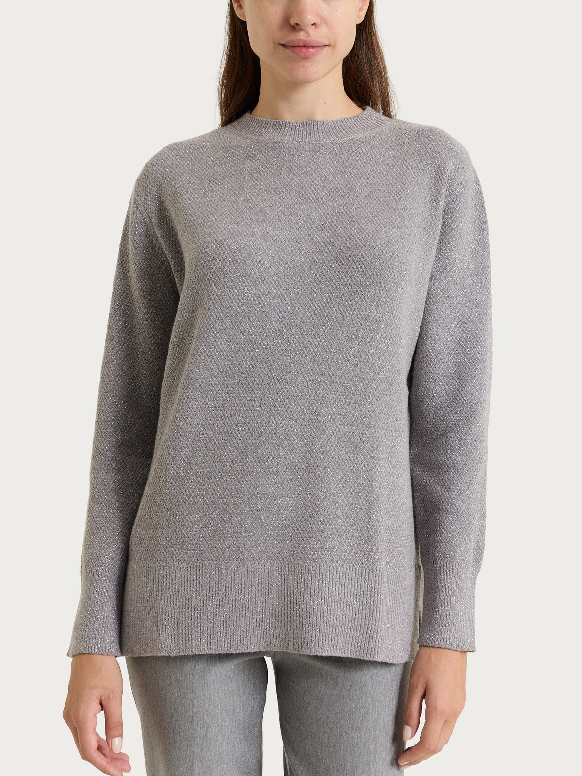 Maglia girocollo con punto riso in Lurex NaturalSoft Neri Donna - Ragno